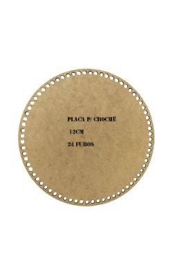 PLACA REDONDA PARA CROCHE COM 24FUROS 12CM MDF